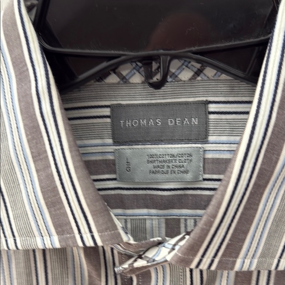 THOMAS DEAN LARGE Men's Striped Button-Up Shirt: EXCELLENT CONDITION - Picture 2 of 5